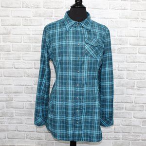 Athleta Plaid Button-down Teal Medium